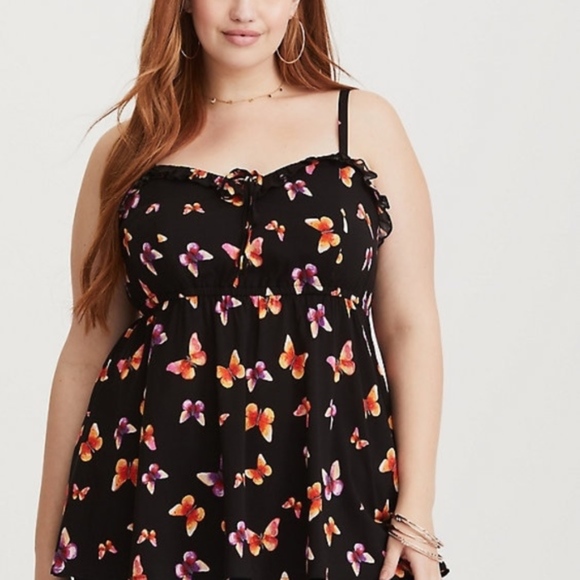 torrid Tops - Torrid Black Butterfly Smocked Challis Tank  00